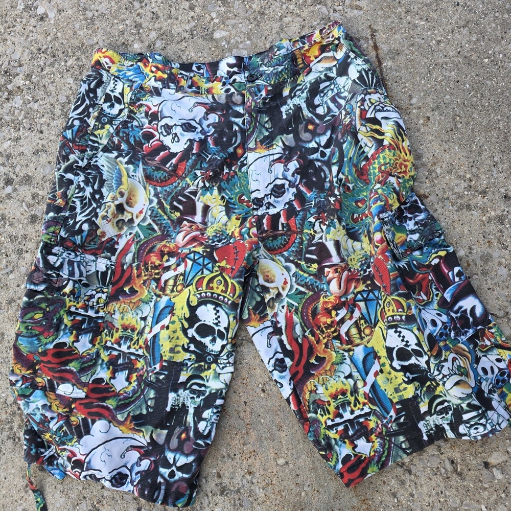 Mens Gama Streetwear Rap Hip Hop Baggy LongGraffiti Skulls Crowns Signs Size 38